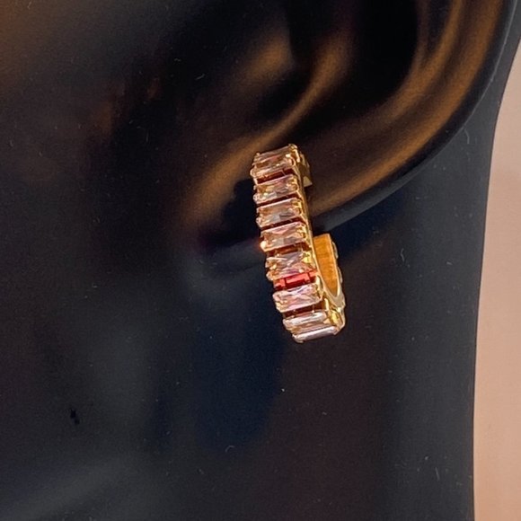 White Baguette Cubic Zirconia Stainless Steel Earrings - Picture 4 of 11